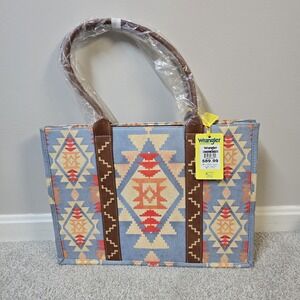 Wrangler Southwestern Aztec Dual Sided Print Canvas 17" Wide Tote Rodeo Cowgirl